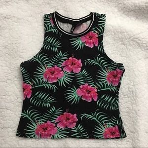 Floral High Neck Crop Top